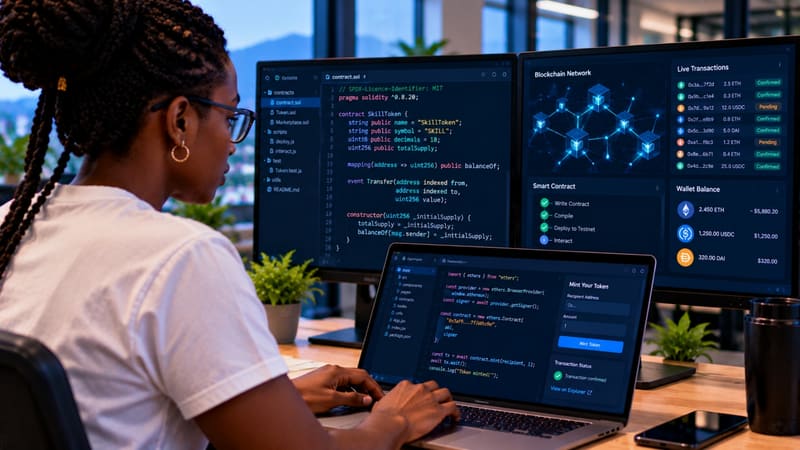 A developer writing blockchain code