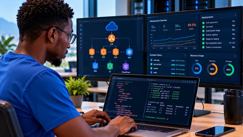 A DevOps engineer monitoring deployments
