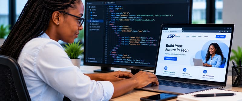 A web developer previewing a live website