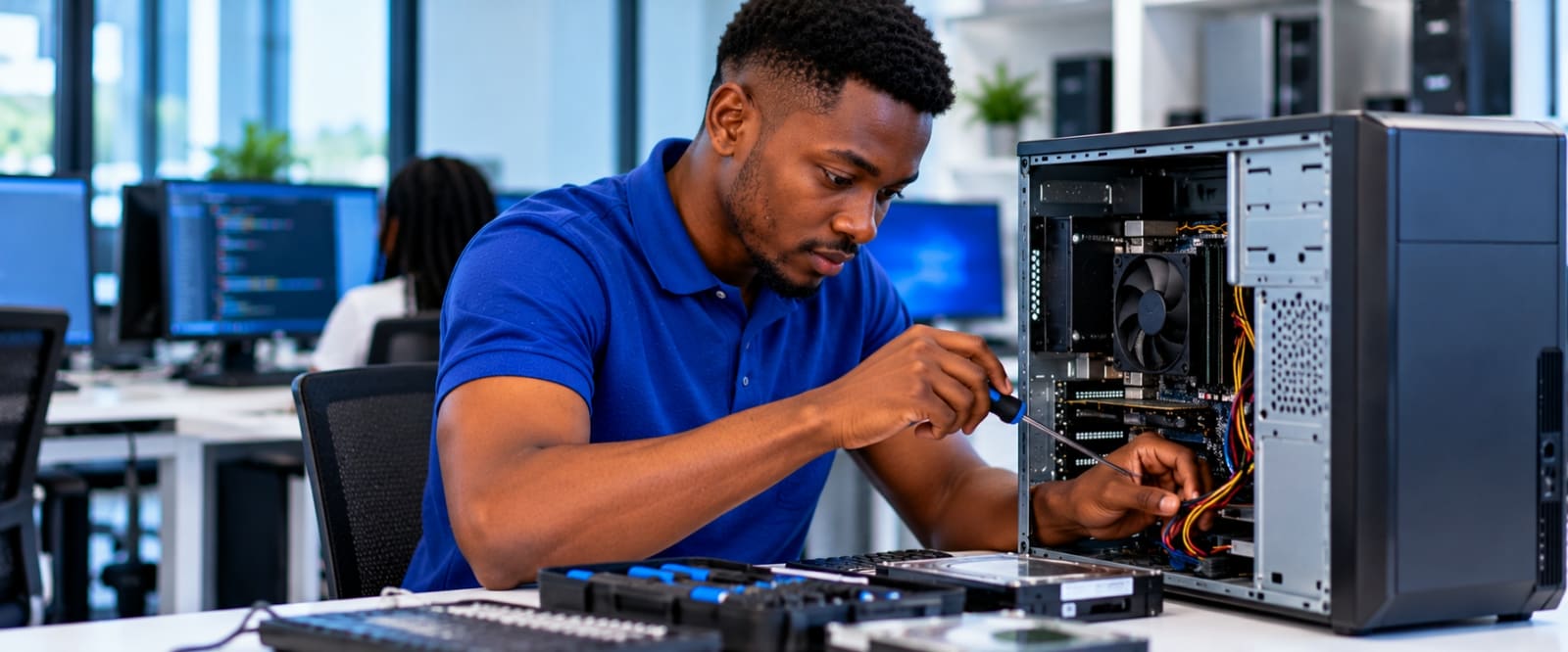 A learner working in the hardware lab