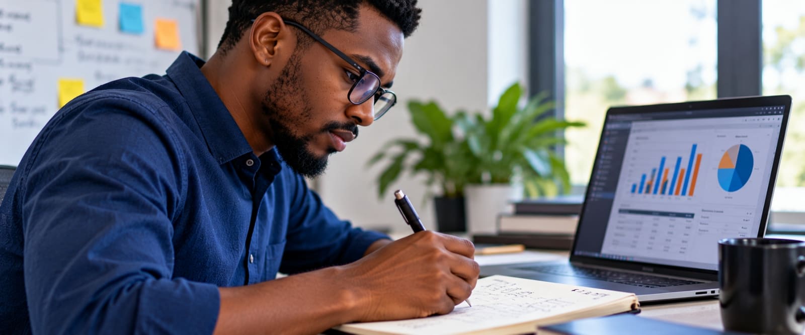 Un professionnel planifie à l’aide de graphiques