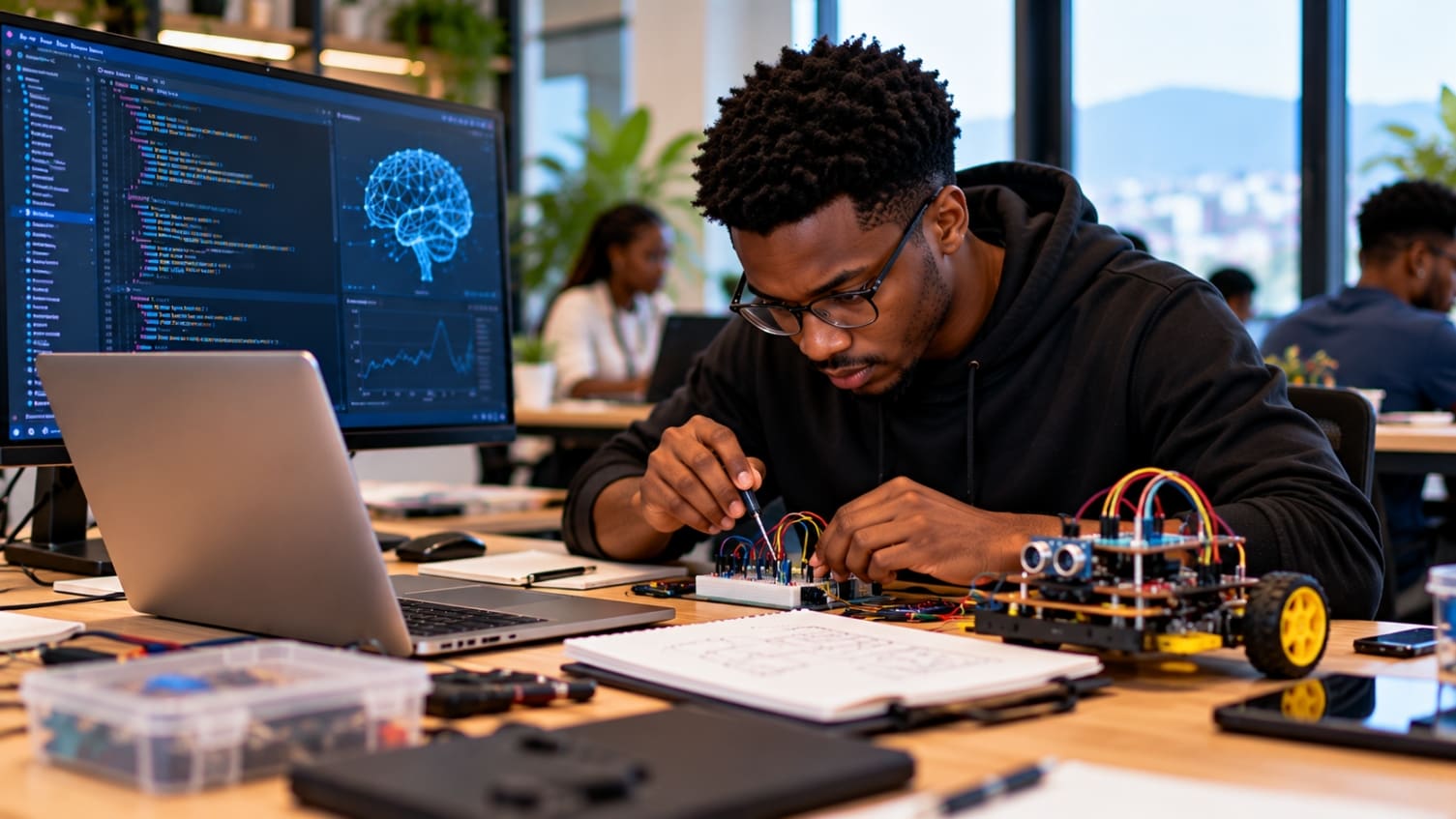 Un apprenant réalise un prototype électronique