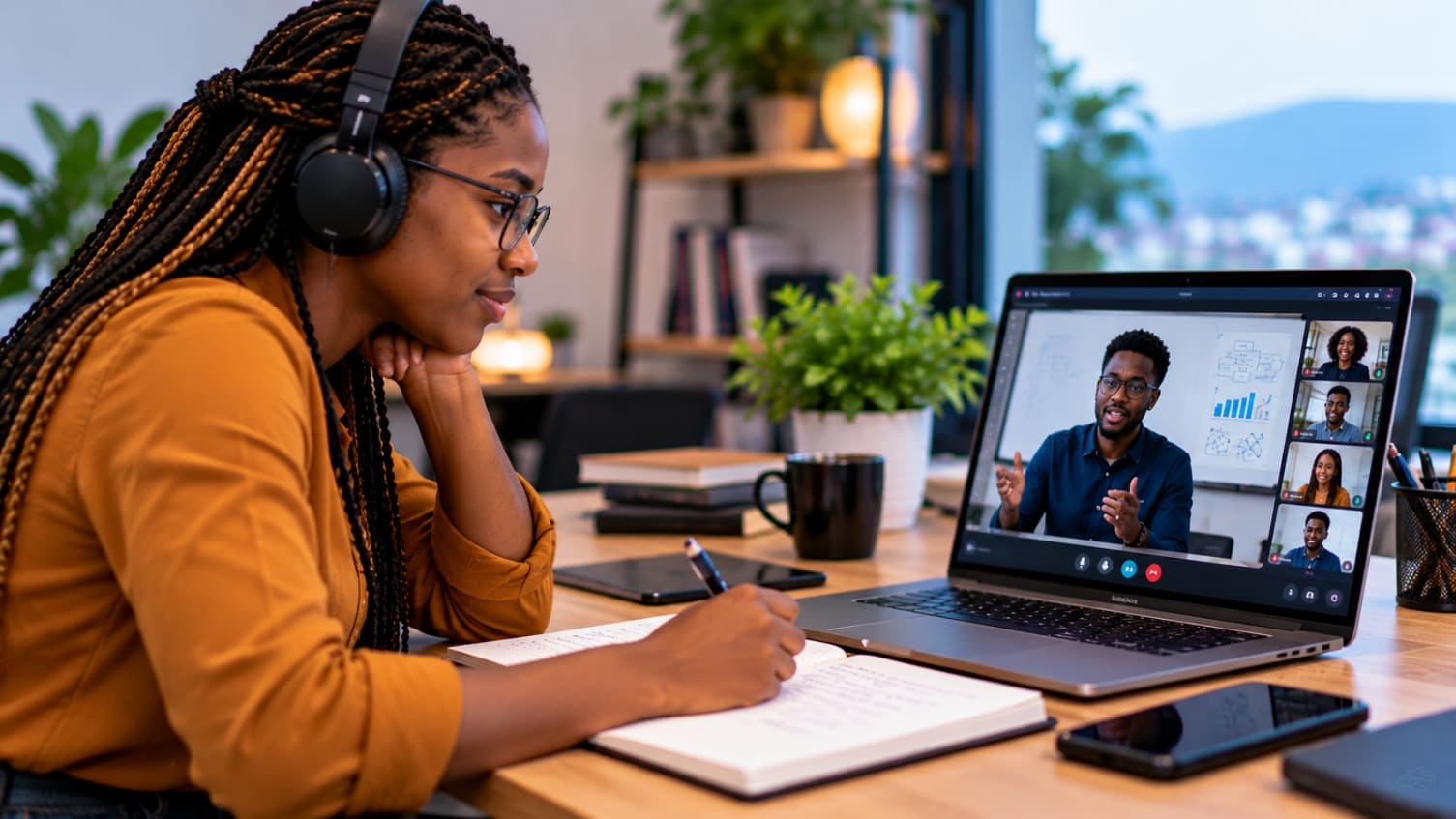 A learner studying online at her own pace