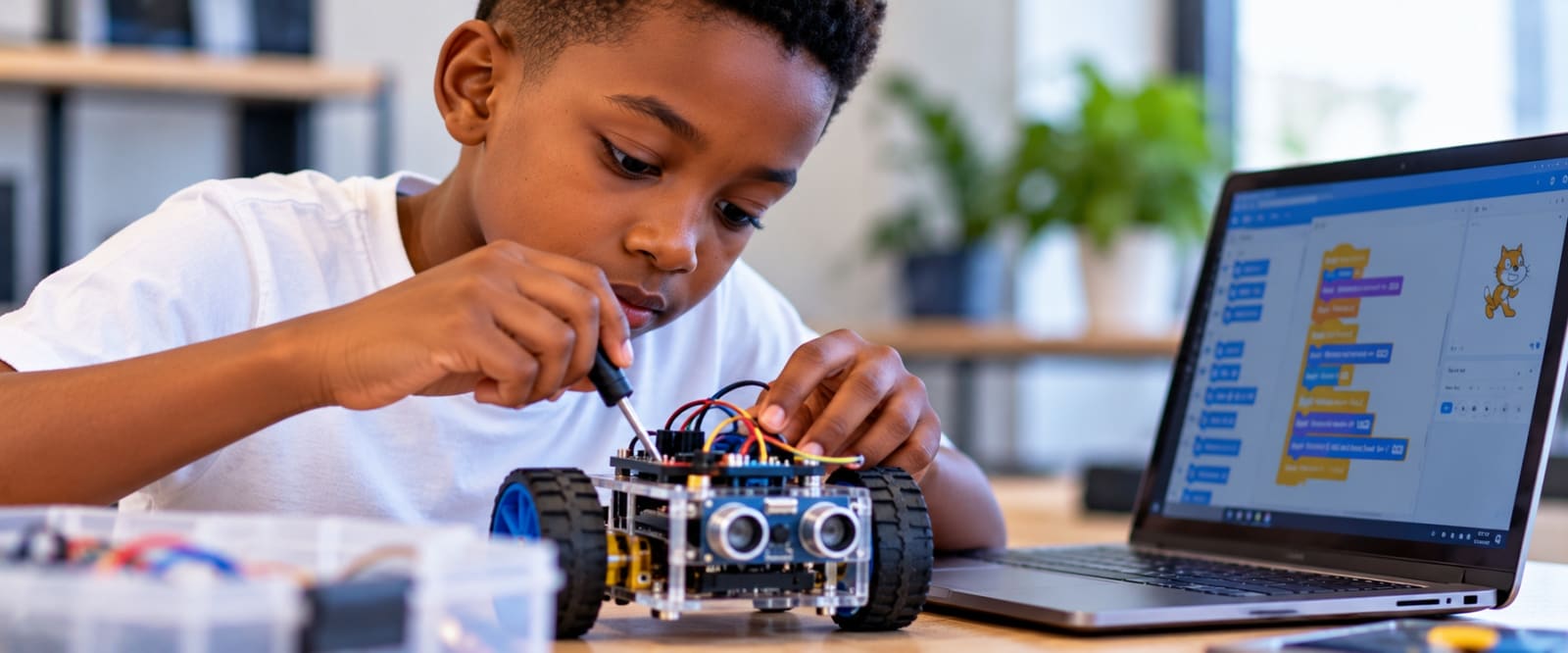 A young learner building a robot at JSP Kids Academy