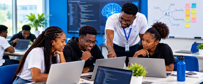 Un groupe d’atelier AIHub travaille avec son formateur