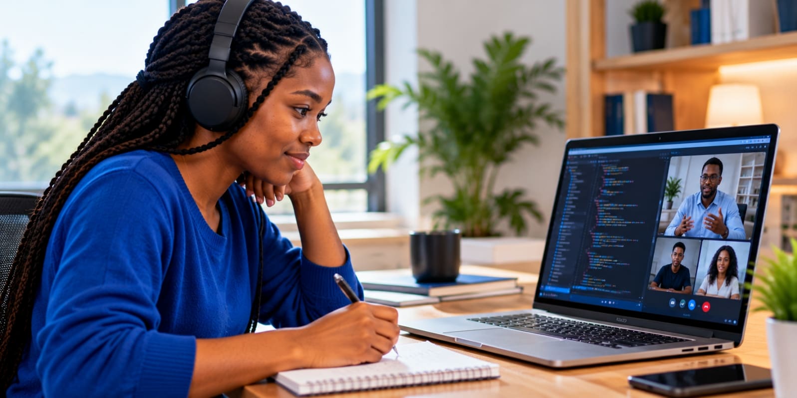 A learner following a guide online