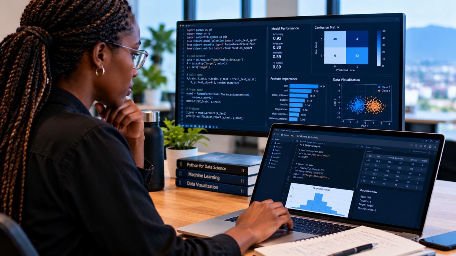 A learner working on an AI model