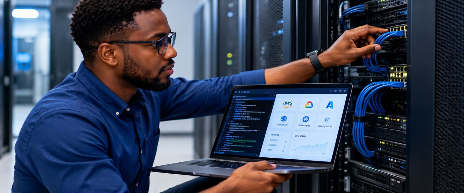 An engineer configuring cloud servers