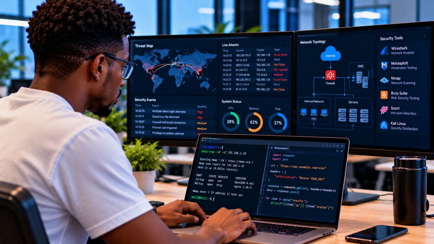 A security analyst monitoring threats
