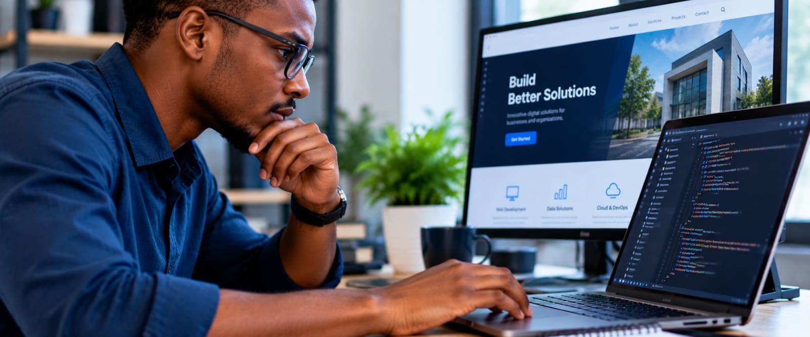 A developer building a website