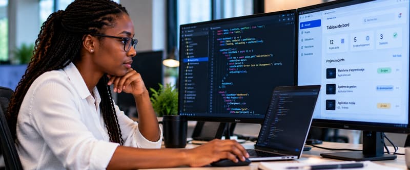 Un apprenant débogue du code sur deux écrans