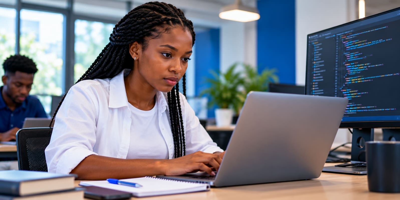 A learner working in a JSP practical class