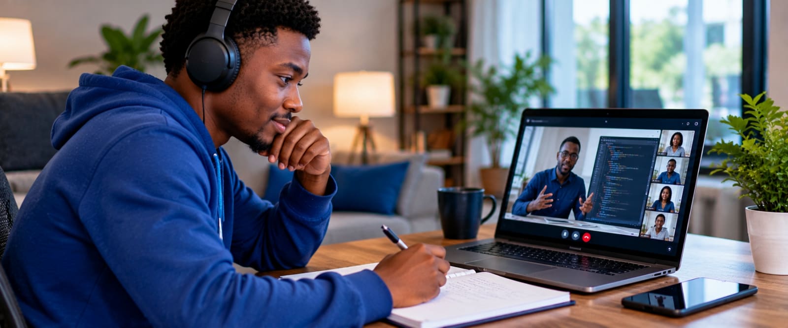 Une apprenante suit un cours en ligne en direct depuis son ordinateur portable